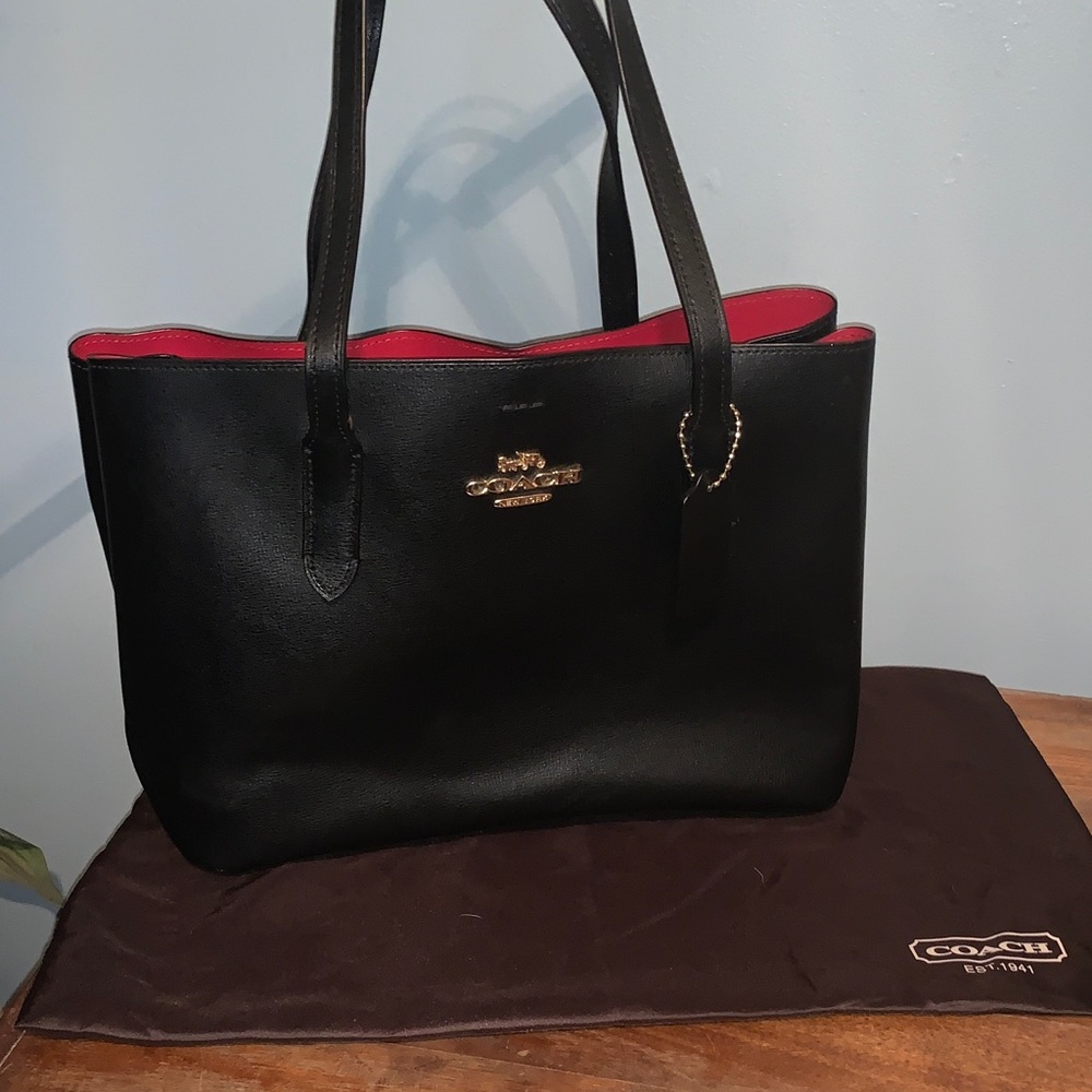 Coach Black Tote with Red Interior